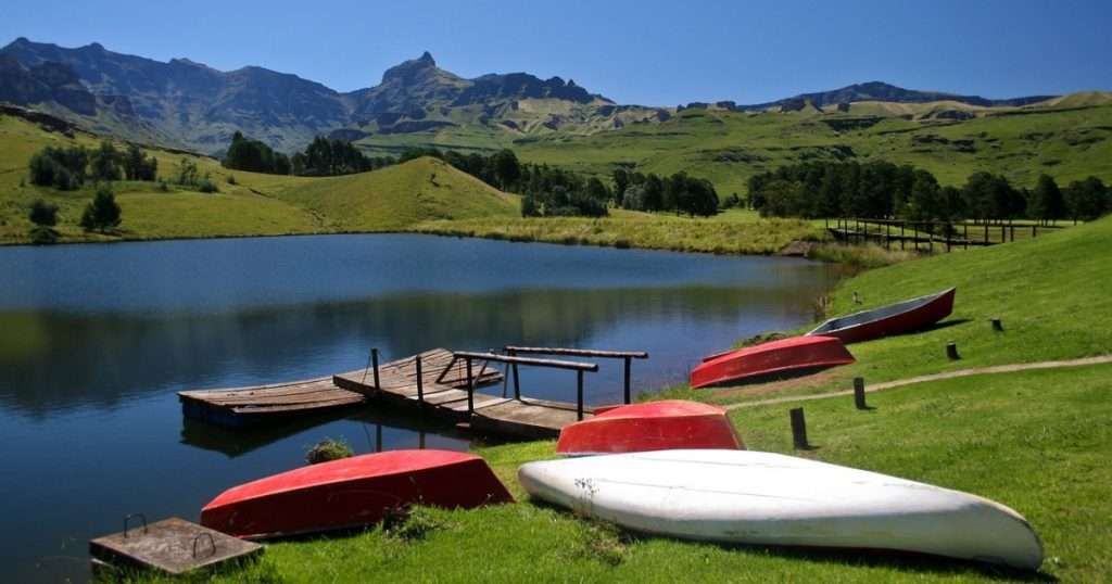 As the sun sets over the Drakensberg Mountains,