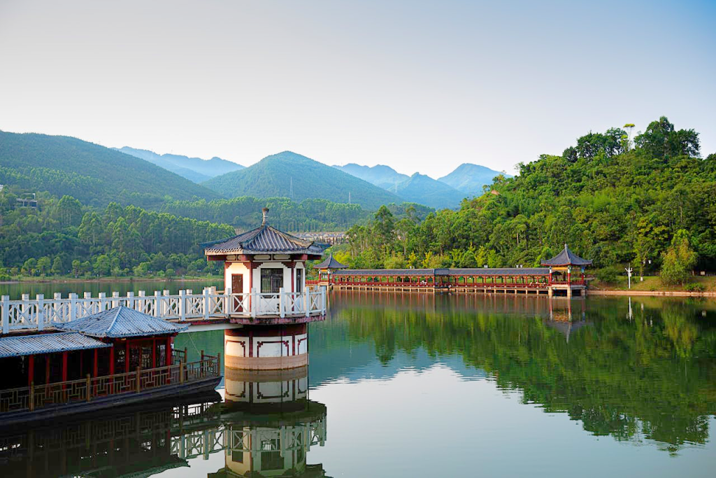 Chongqing China: Best Holiday Destination. A Gazebo Over A Lake